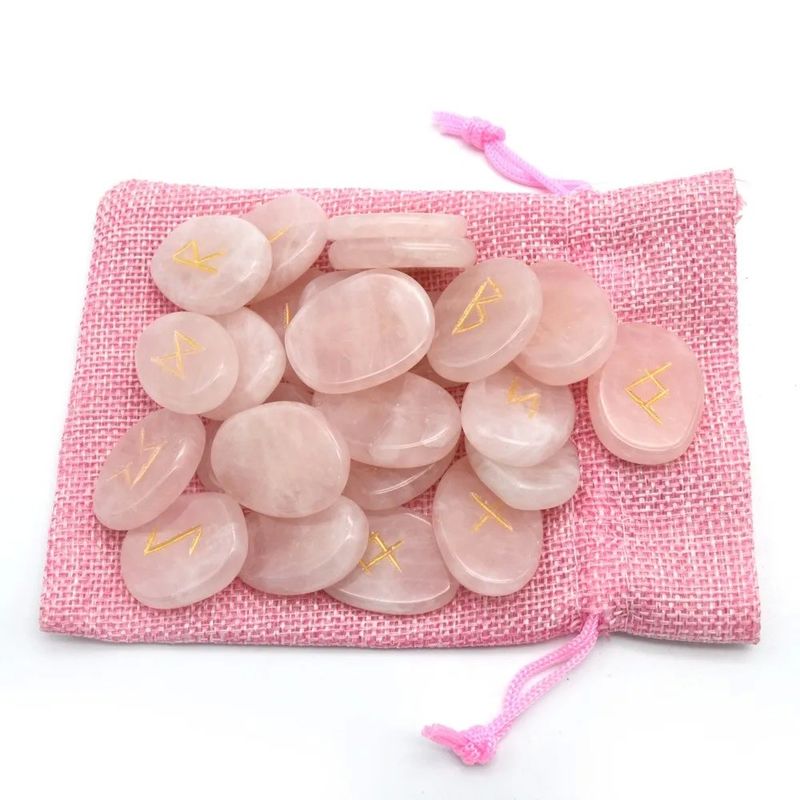 2024 Trend Products Rose Quartz Crystal Divination Runes Stone Sets for Divination Games Eye-Catching and Functional
