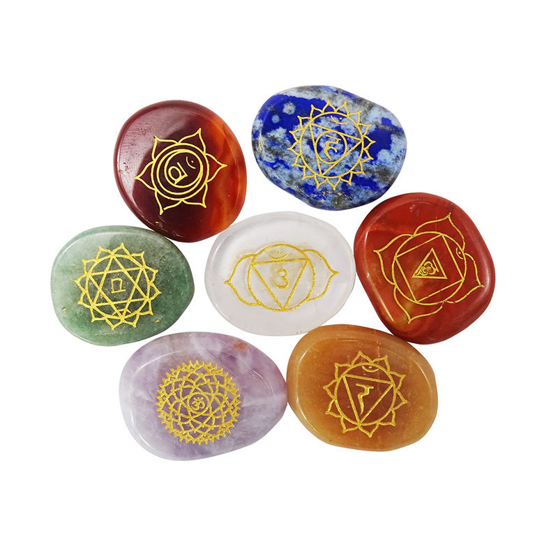 Seven Chakra Stones Reiki Healing Crystal Set Engraved Symbols for Spiritual Transformation