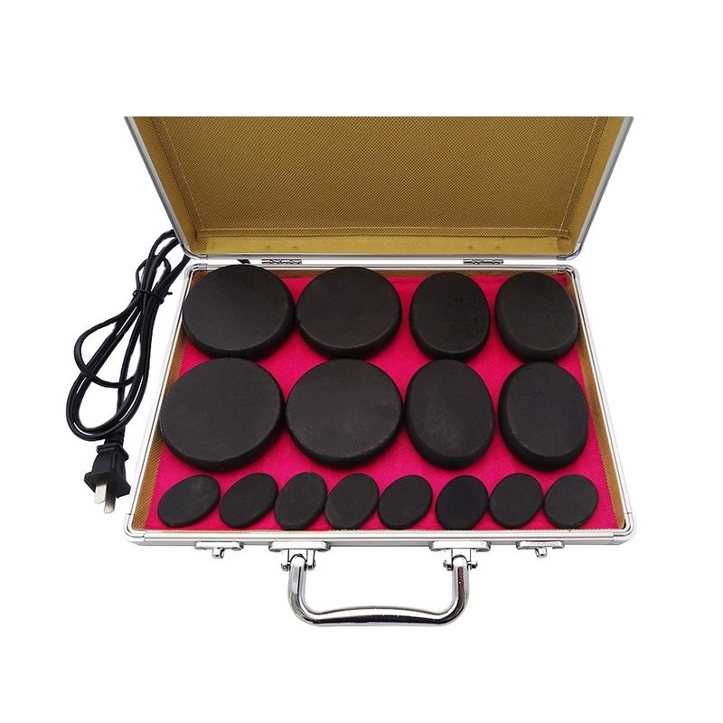 16pcs Sets Spa Hot Stone Massage Set With Heater Kit Basalt Heating Massage Stone Set Black With Aluminum Heating Box