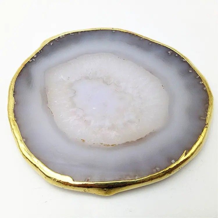 Regional Feature Agate Coaster Gray Slices Polished Crystal Natural Gemstone Flower Pot Engraving Folk Art Carved