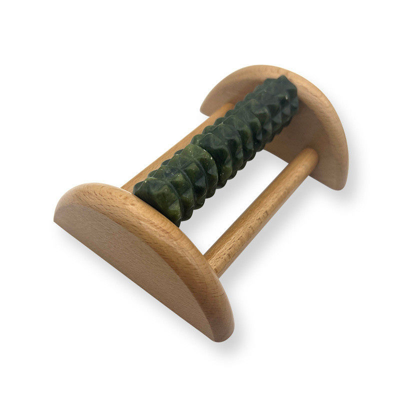 Customizable Beech Wood Bracket Jade Foot Massager 14*12.8*5.2cm Xiuyan Jade Massage Roller Portable Sole Massage Tool