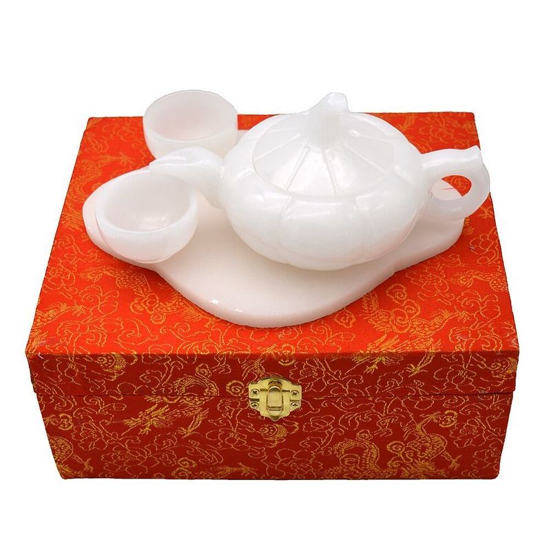Polished White Jade Tea Top Carving Craft in Chinese Style for High Class Home Decor