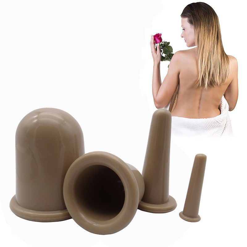 Khaki 4 Pieces Silicone Vacuum Suction Body and Facial Cupping Set for Home Health Care Customized Logo Accepted