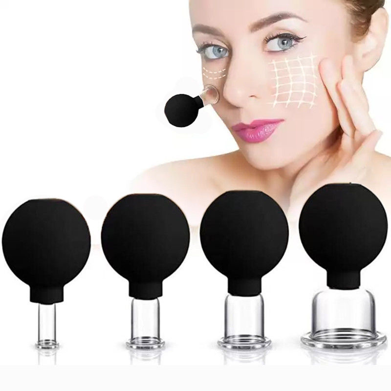 15/25/35/55mm 4 Pieces Silicone Glass Facial Suction Cupping Set for Vacuum Suction Massage Therapy on Eyes Face and Body