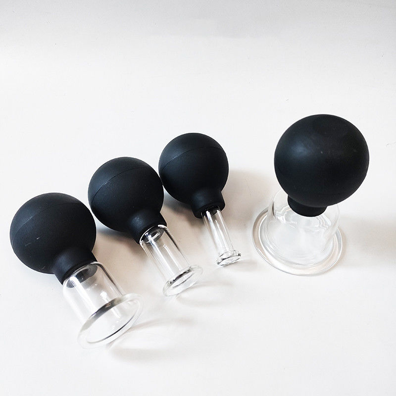 Set of 4 Medical Therapy Cups Silicone Vacuum Cupping Glasses for Anti Cellulite and Face Massage