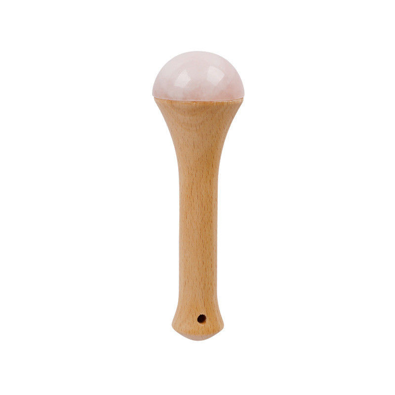 Body Massager Wooden Handle Rose Quartz for Meridian Dredging and Gua Sha Relaxation Massage