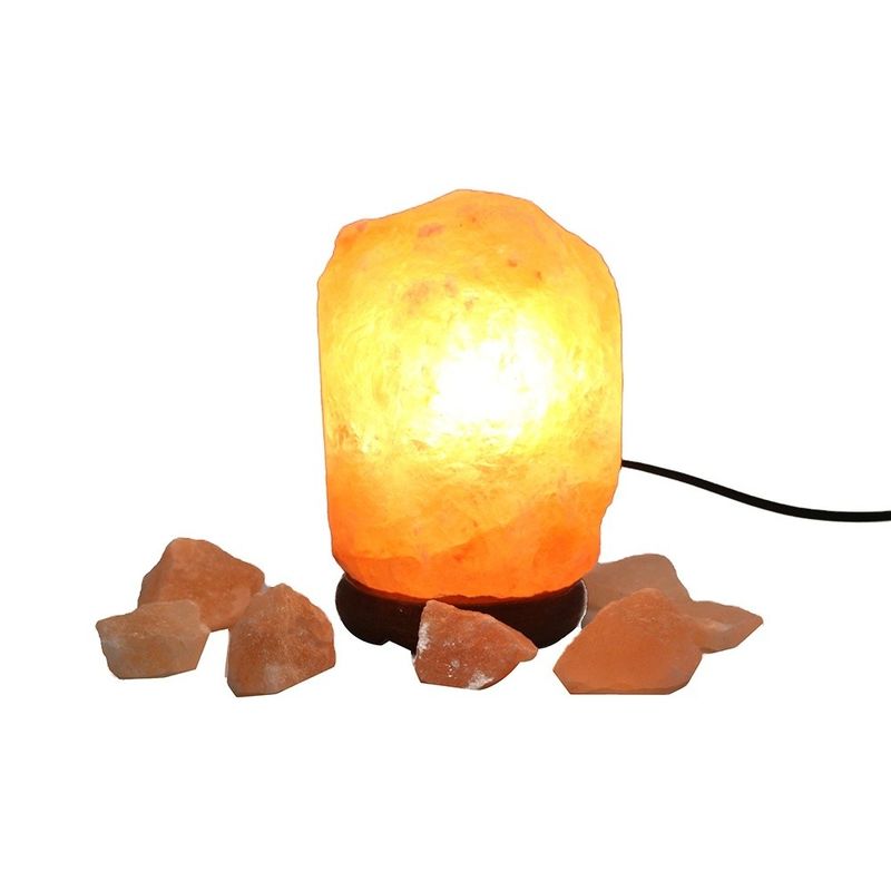 USB Customizable Solid Wood Base Himalayan Salt Lamp with Carved Crystal and Crystal Carving Type