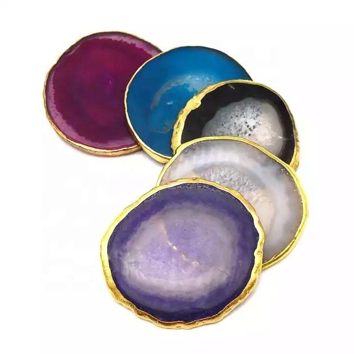 Oval Polished Natural Crystal Agate Slices Gold Rim Agate Coaster with MASCOT Theme Oval Shape Oval Design Oval