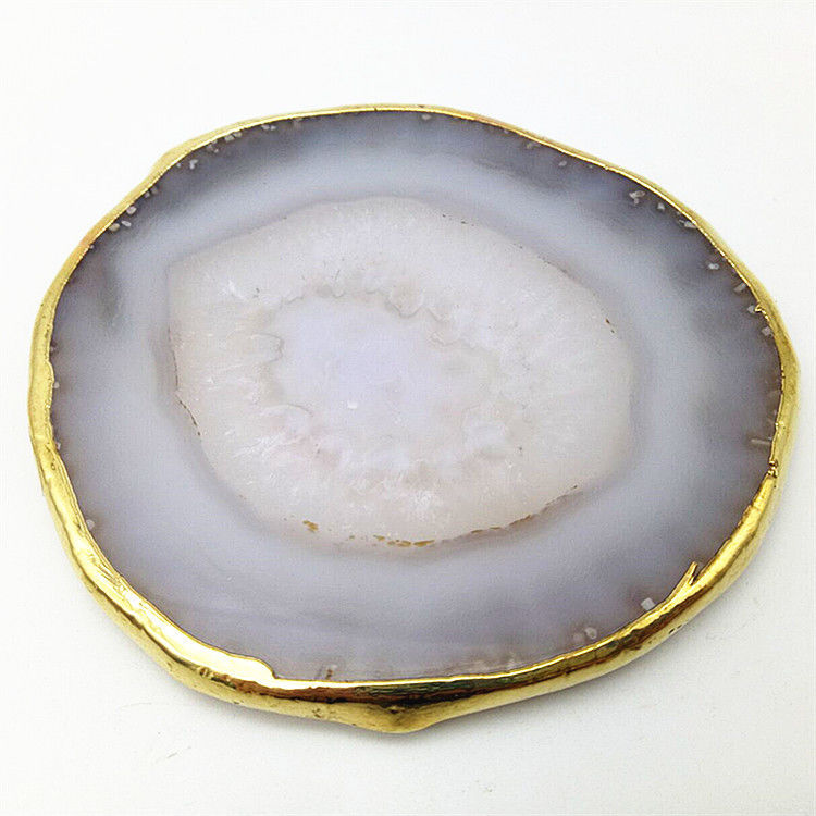 Regional Feature Agate Coaster Gray Slices Polished Crystal Natural Gemstone Flower Pot Engraving Folk Art Carved Carved