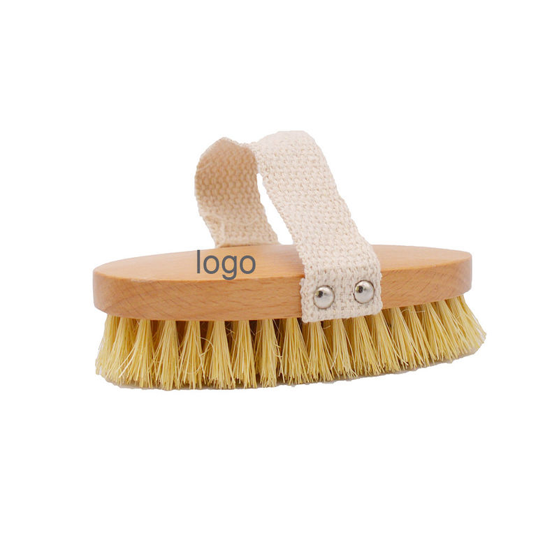 Sisal Bristle Dry Body Brush for Exfoliating Cellulite and Massaging Dry Skin in Wood Color