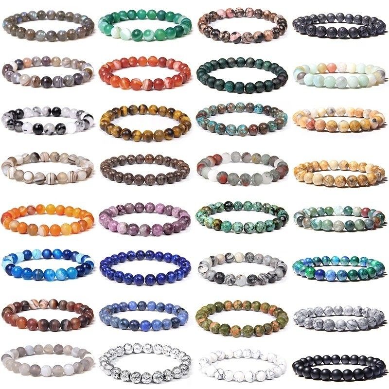 Natural Jade Bead Bracelet Ladies Amethyst Crystal Quartz Aquamarine Emerald Jewelry Agate Elastic Bracelet For Men