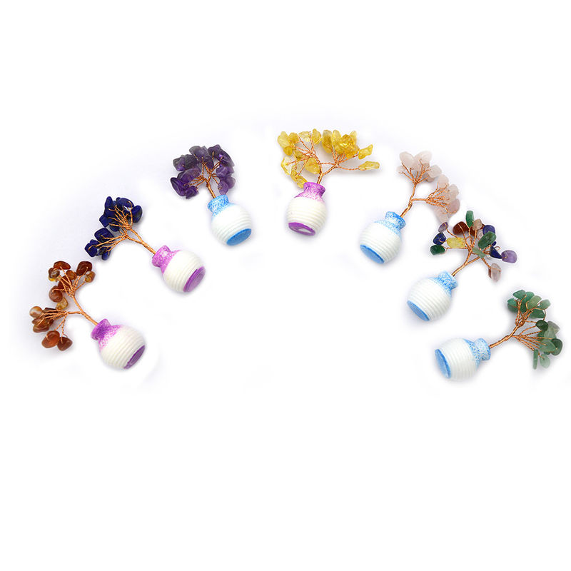 Colorful Gemstone Chips Brass Wired Lucky Fortune Tree with Chakra Healing Stones Enhance Your Home Decorations and Ornaments