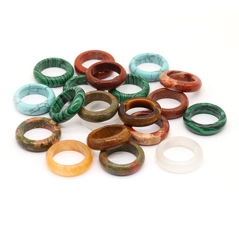 Unique Feng Shui Natural Stone Rings Polished Turquoise Tiger Eye Sodalite Blue Sand Great for Woman's Jewelry Collection