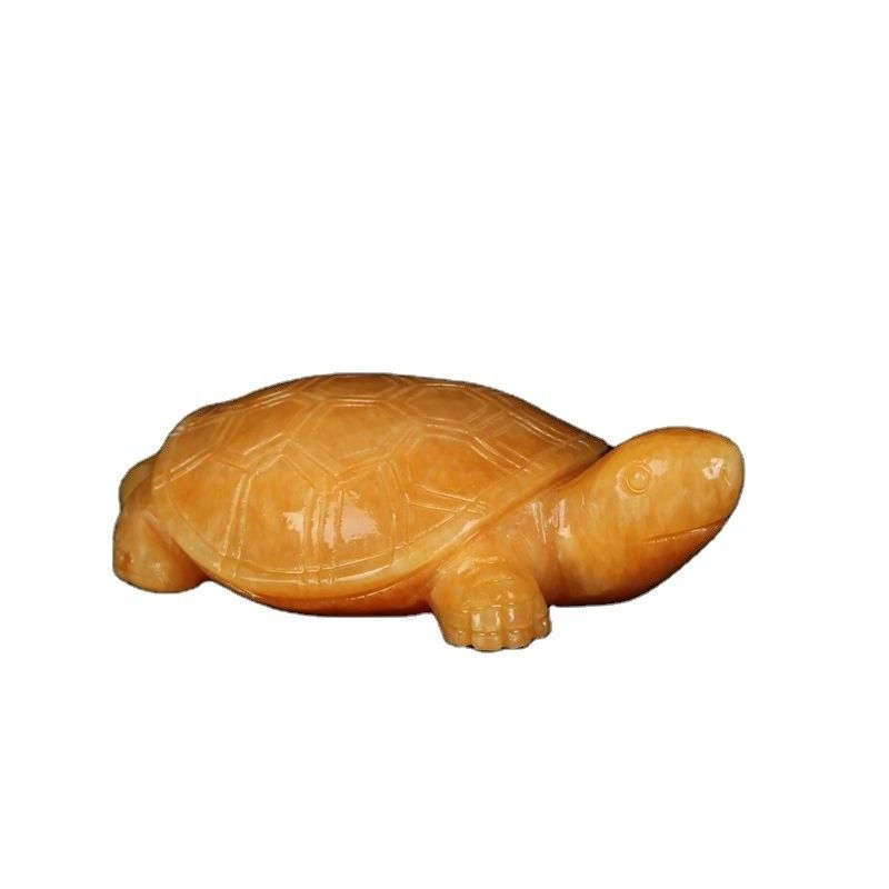 Feng Shui Style Polished Yellow Jade Turtle Gemstone Carving Desk Totem Good Luck Charm