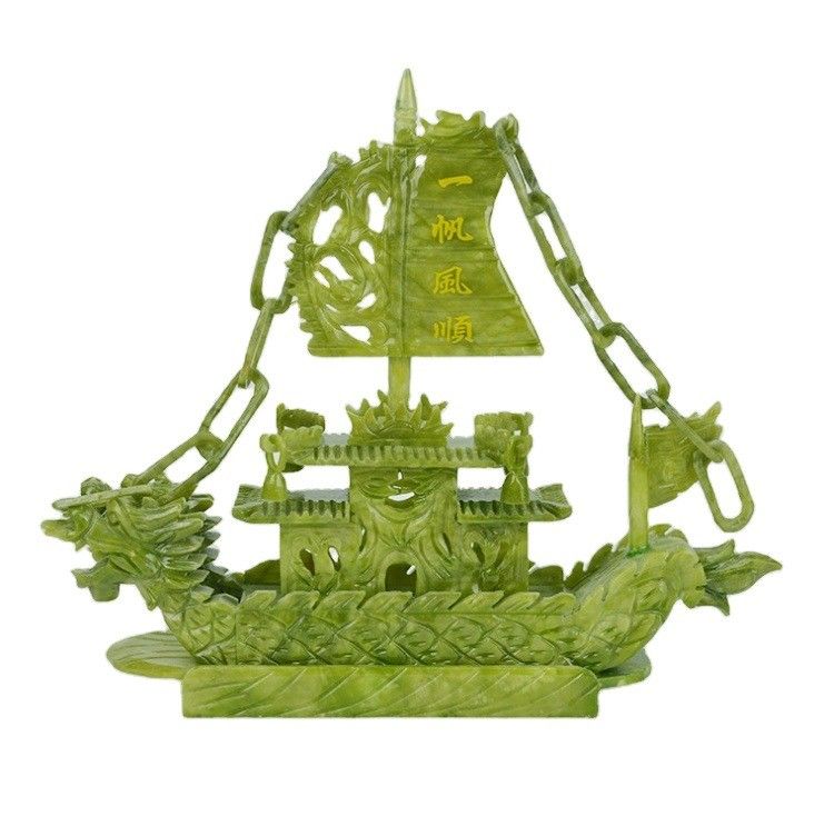 27cm Natural Chinese Jade Dragon Boat Craft For Decor OEM ODM Acceptance