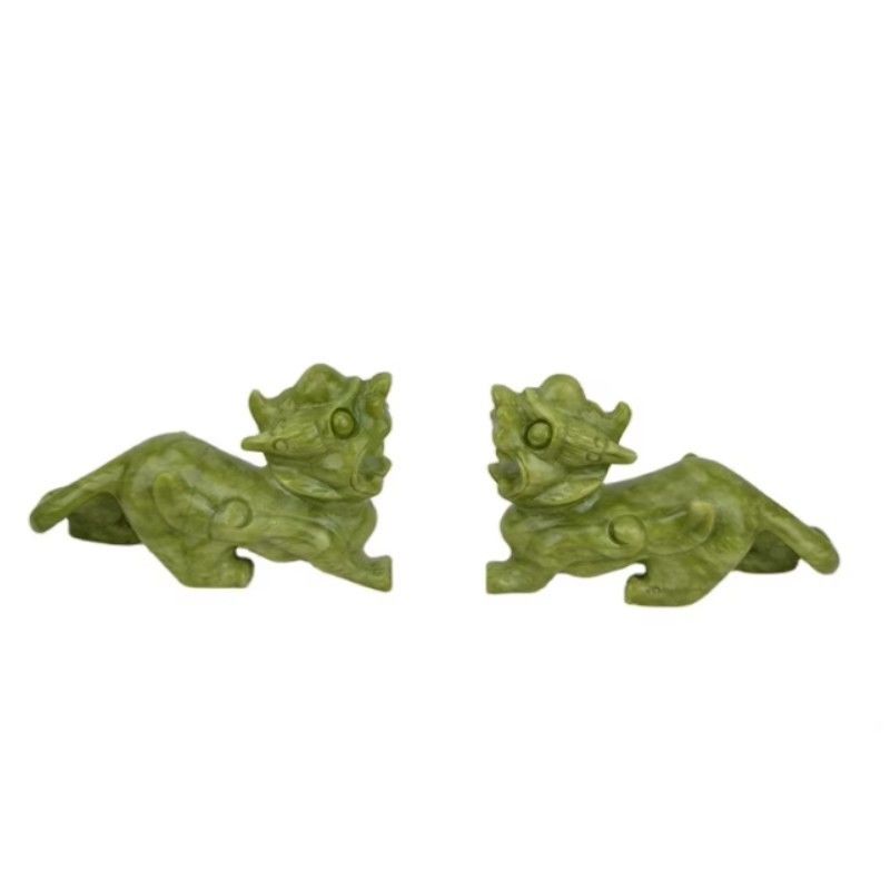 Green Crafts Feng Shui Home Decorations Natural Jade Polished Pixiu Ornaments Pair of 2 with and Print Method Other