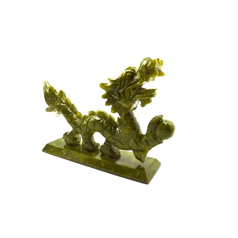 Natural Green Chinese Jade Dragons Engraving in Feng Shui Style for Decorative Pieces