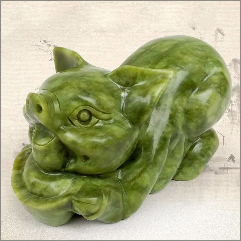 Auspicious Jade Feng Shui Pig Natural Carving Pig Statue Animals for Harmony and Balance