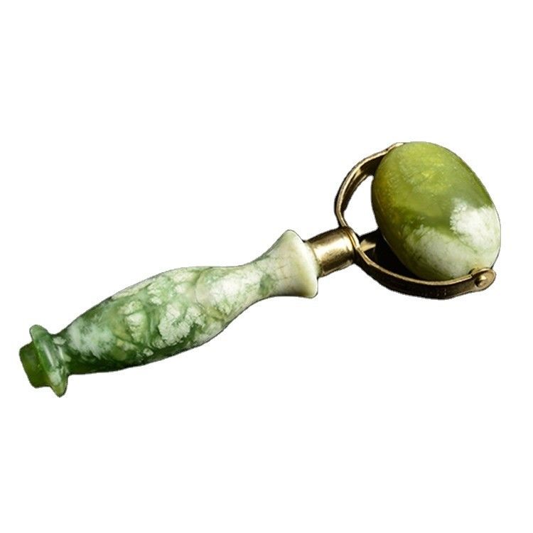 Green Xiuyan Jade Face Roller Gua Sha Welded Metal Jade Massage Roller for Beauty Tools Facial Massager