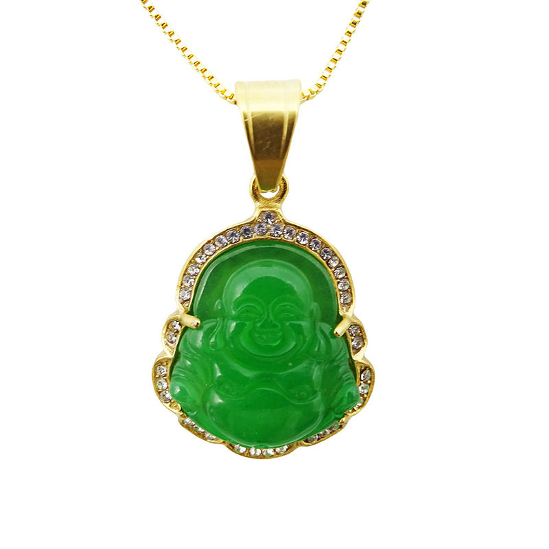 Buddhism Theme Engraving Carving Type Lucky Laughing Buddha Pendant Chain Necklaces Amulet Jewelry for Men Women Boys