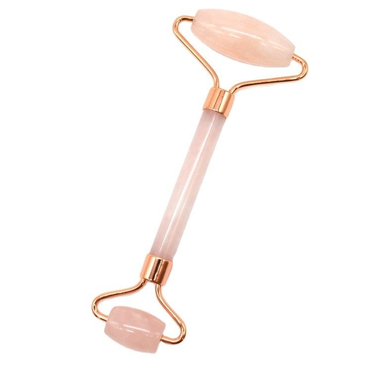 Customized Logo Availabled Rose Gold Jade Roller for Face Skin Care 100% Natural Double Head Rose Quartz Facial Roller Face Slimming