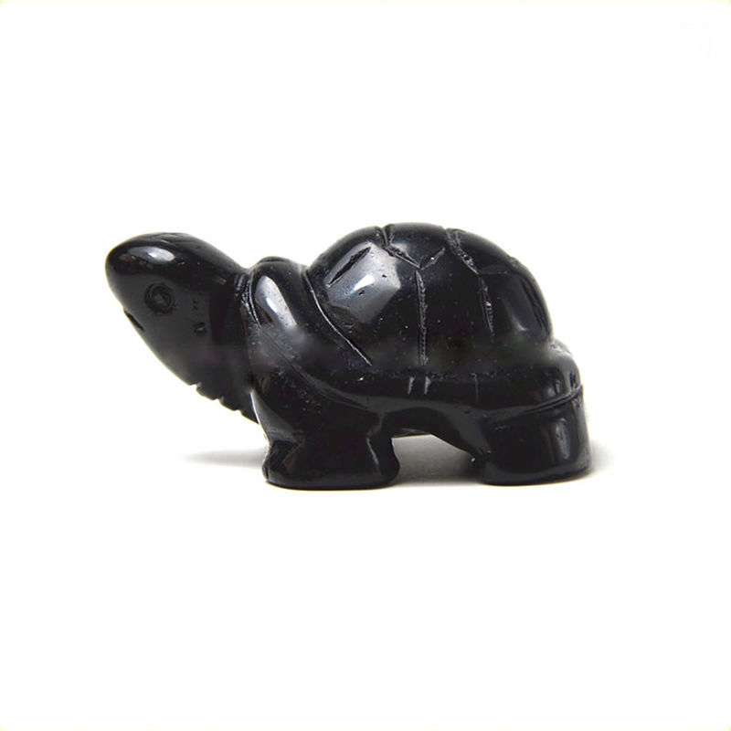 Gemstone Black Obsidian Turtle Carved Stone Animal for Love Theme Decorations