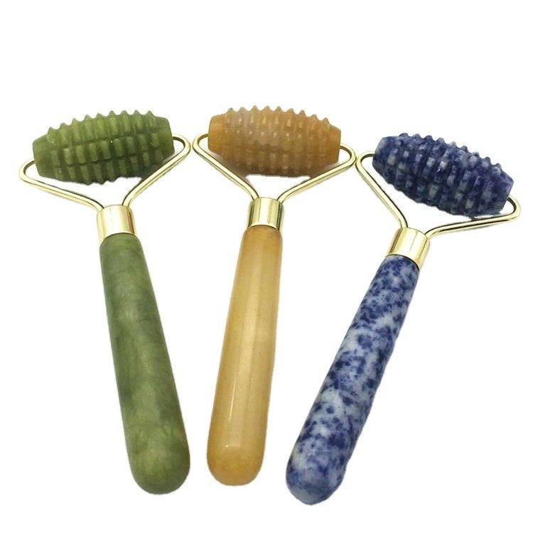 Green Natural Spiked Gemstone Jade Guasha Rollers for Face Massage Personalized Beauty Personalized Massage Packaging