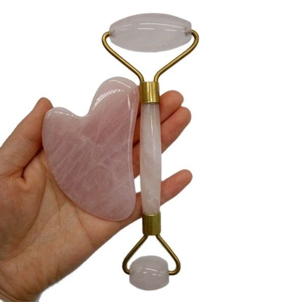 Anti Aging Facial Roller and Guasha Set Real 100% Jade Roller for Face Massager Reduces Wrinkles Rose Quartz Body Massager
