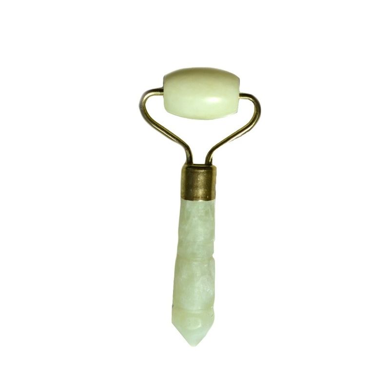 Silver Mini Jade Stone Face Roller for Eye and Face Anti Aging Massage Natural Green Jade Roller Facial Massager 110*55mm