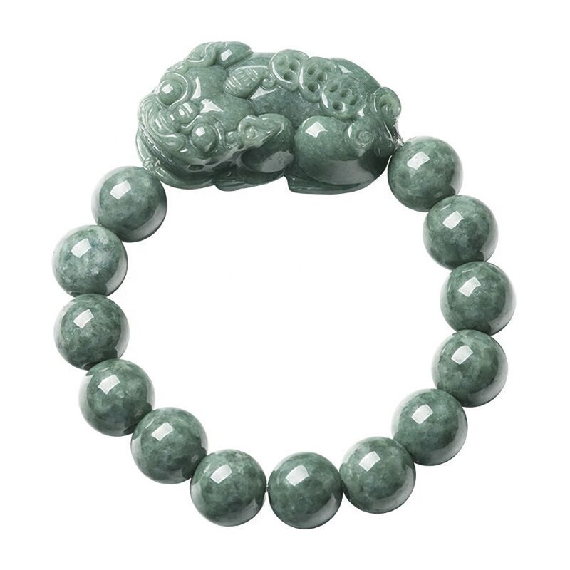 Carved Jadeite Bracelet Oil Green Pixiu Men And Women Charm Bracelets Accessories Birthday Gift Ring 13mm Beads Diameter