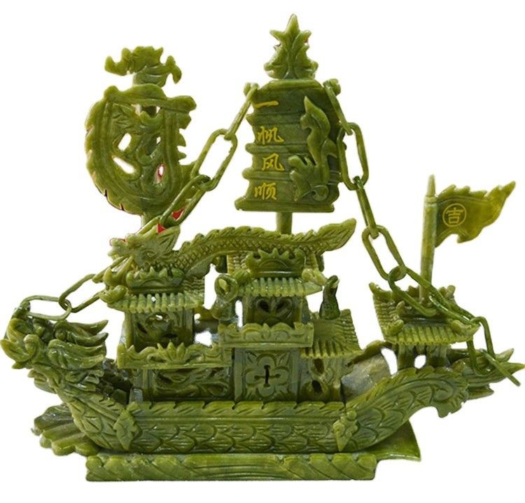 Beautifully Carved Jade Boat for Home Decoration and Business Gift