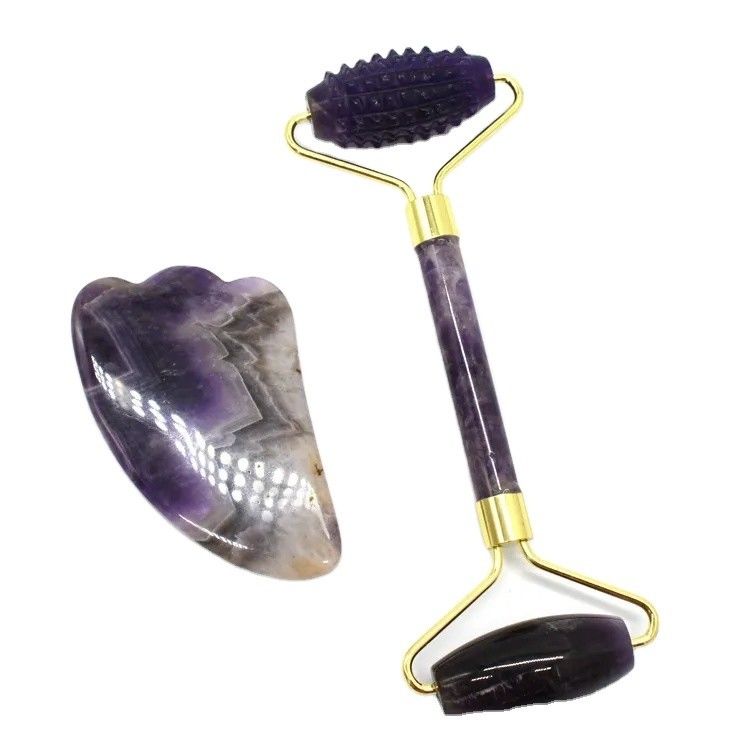 Face and Body Massaging Guasha Beauty Tool Trending Product 2024 Natural Amethyst Jade Facial Roller Gua Sha Massager