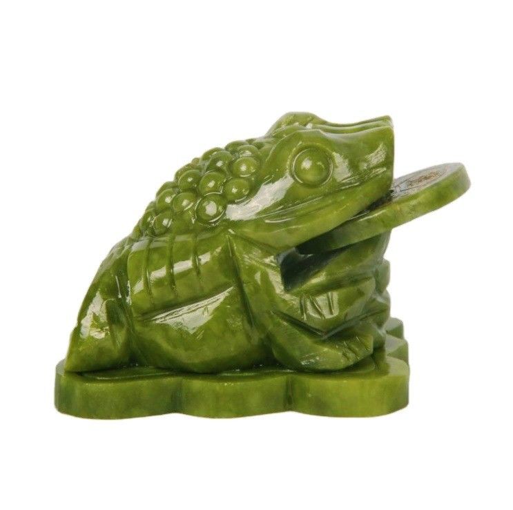 Car Dashboard Decor OEM ODM Natural Green Jade Toad Fengshui Money Frog Engraving for Three Legged Wealth Frog
