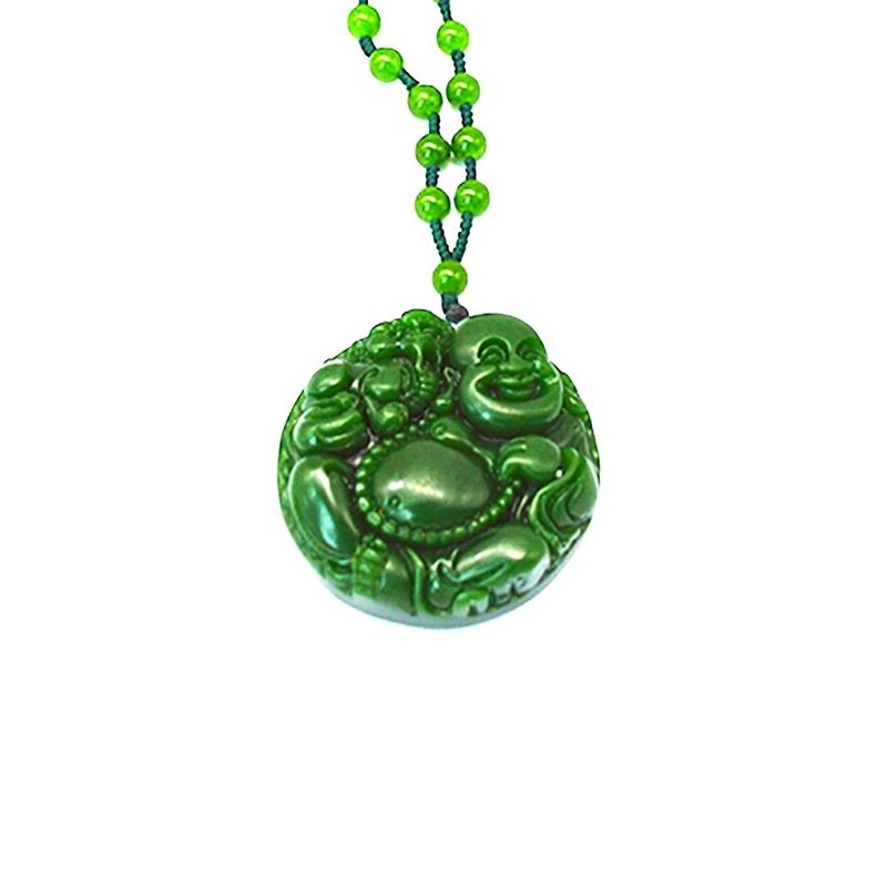 Feng Shui Style Regional Feature Natural Green Large Jade Happy Buddha Pendant Necklace with Chains