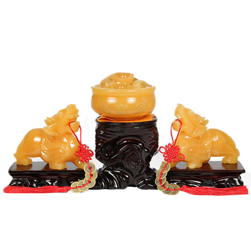 Store Display Yellow Jade Pixiu Statue Fengshui Gift for Wealth and Prosperity