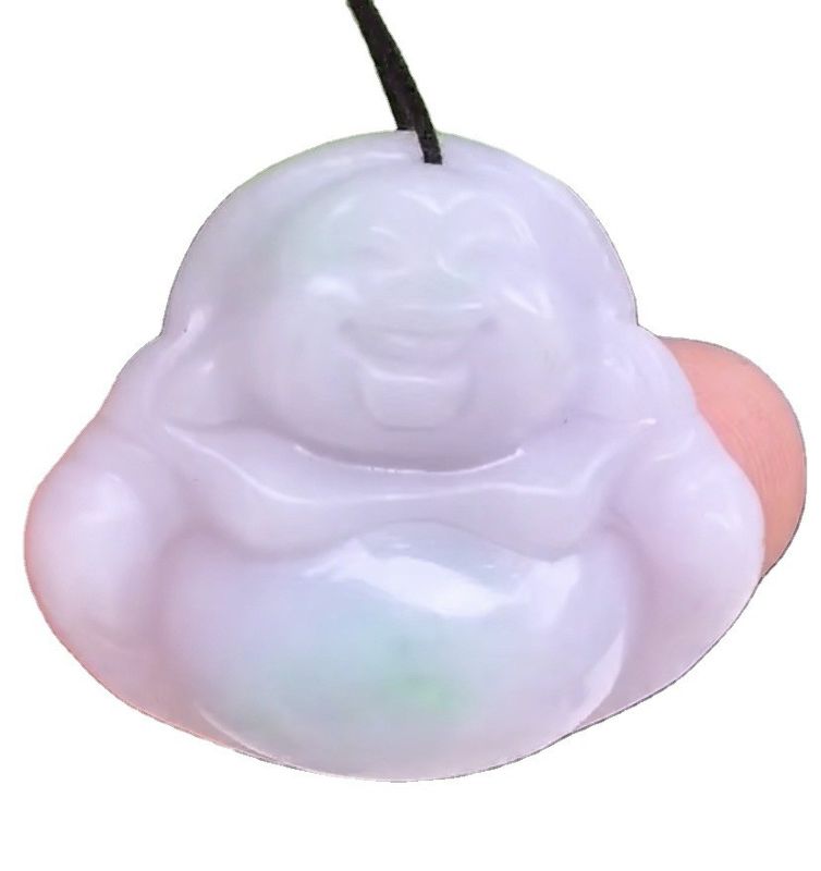 Green Portable Natural Burma Purple Carved Jadeite Jade Laughing Buddha Pendant for Women and Children Natural Color