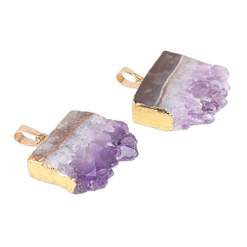 Feng Shui Natural Druzy Quartz Agate Amethyst Necklace with Gold Plated Pendant and Crystal Stones