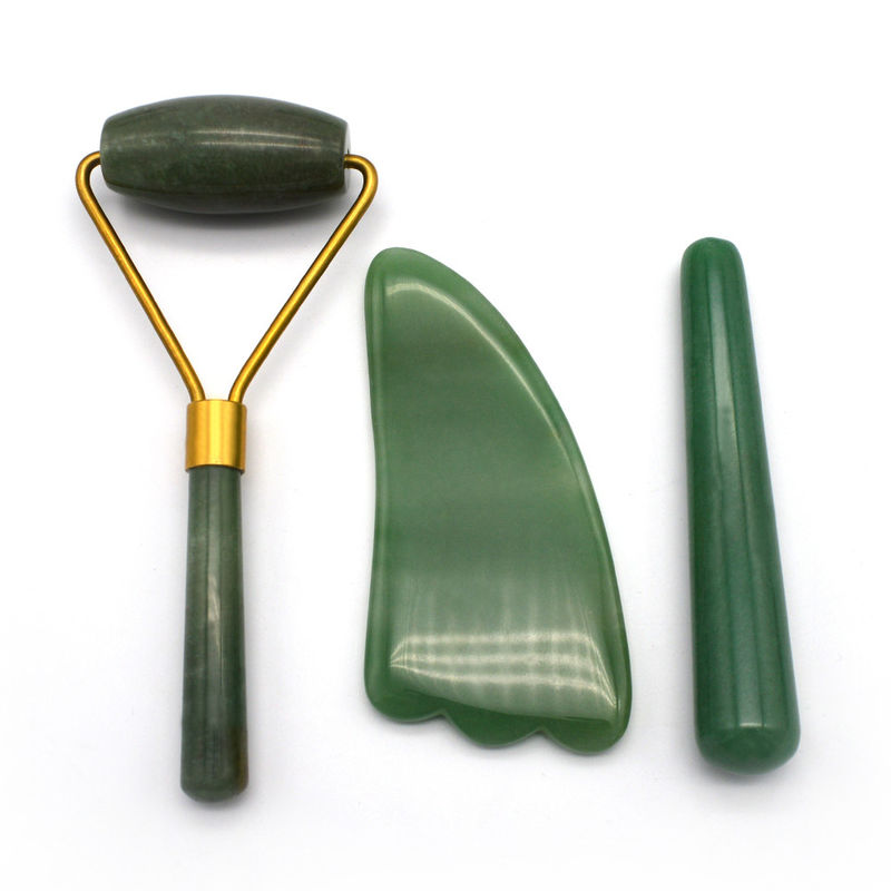 Green Aventurine Massage Jade Facial Roller Set for Face Neck and Eye Massage Benefits