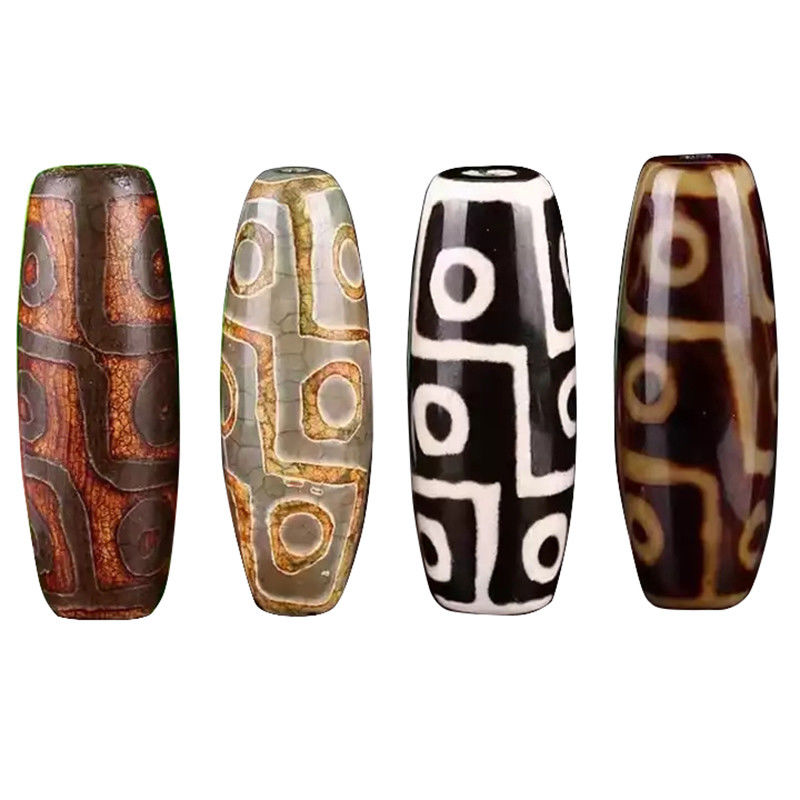 Technique Polished Natural Loose Gemstone Tibetan 9Eye Dzi Bead 40mm Agate Barrel Beads for Jewelry