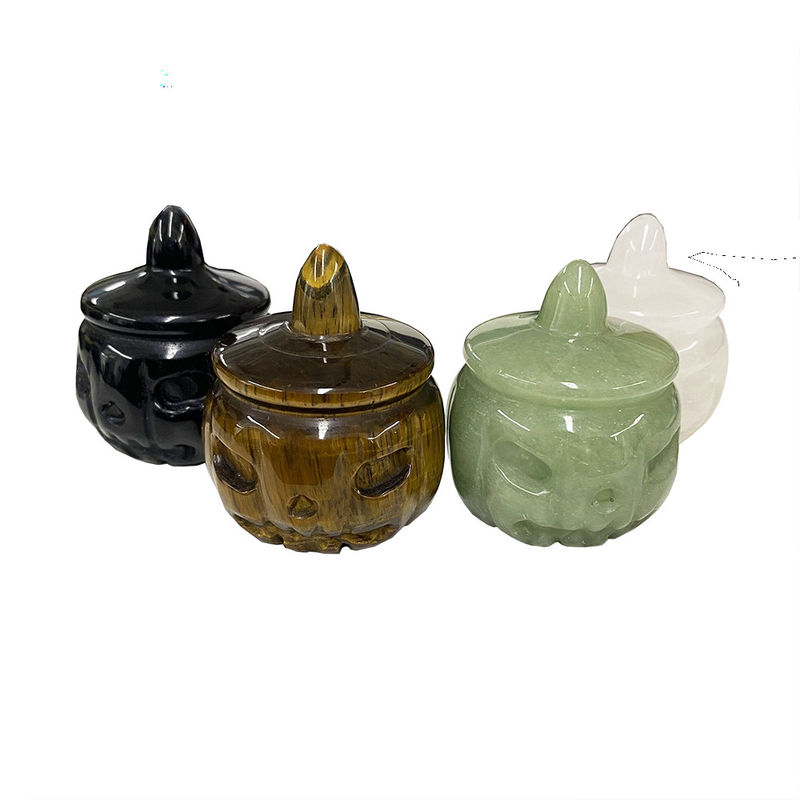 Engraving Technique Natural Crystal Semi-precious Stone Carved Pumpkin Perfectly Carved for Halloween Decoration