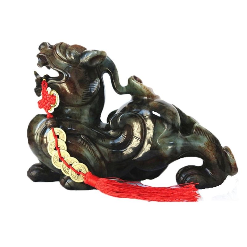 Quartz Crystal Jade Pixiu Green Statue for Home Gift 20 Cm Gemstone Feng Shui Engraving Figurine Carved Home Decoration Love