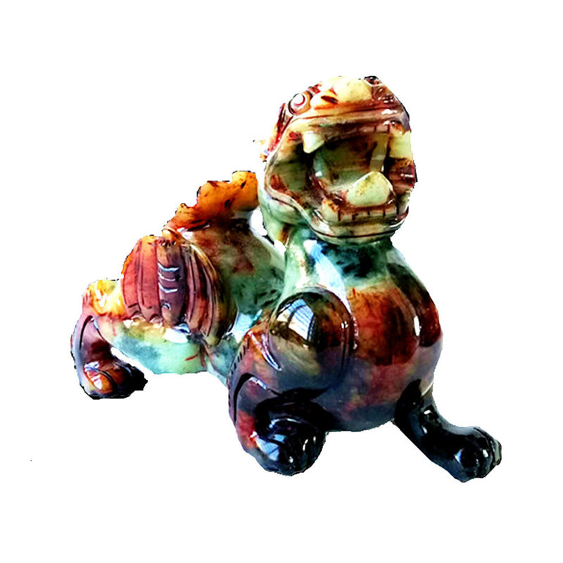 Customized Shape Hand Carved 22cm Jade Pixiu Dragon Green Statue for Lucky and Evil Gemstone Included