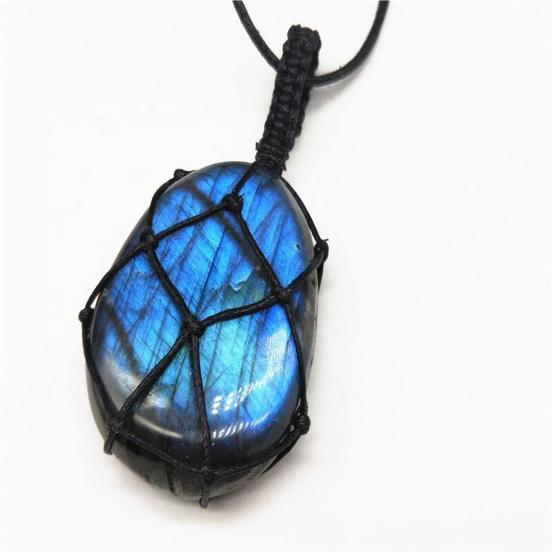 Moonstone Necklace with Irregular Jade Carved Pendant Hand Knitted and Design Moon Charm Pendants