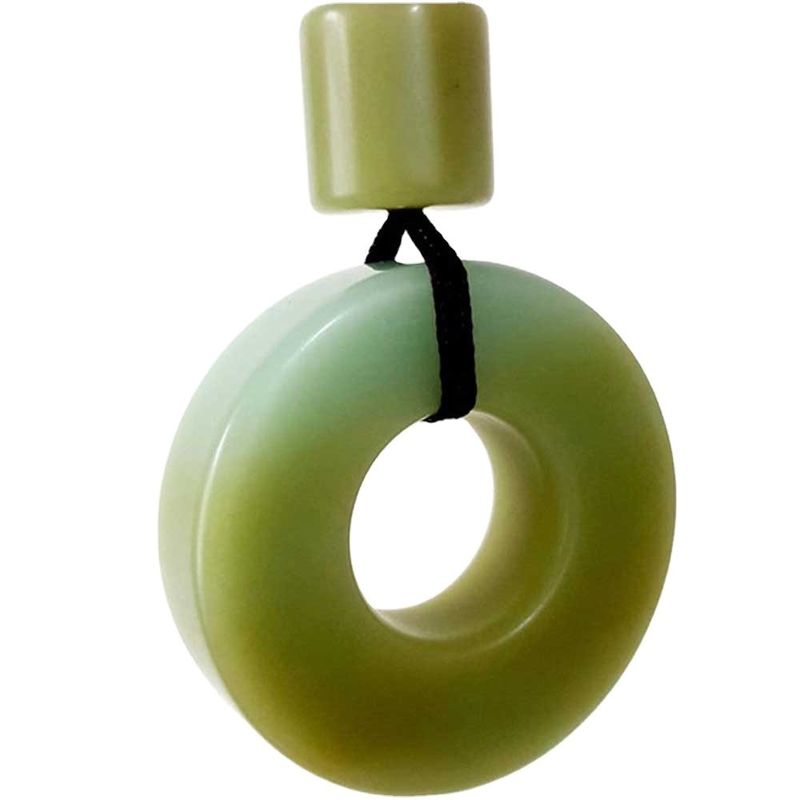 Love Theme 100% Natural Jade Ancient Chinese Hand-Carved Safety Button Pendant Green and Light Yellow