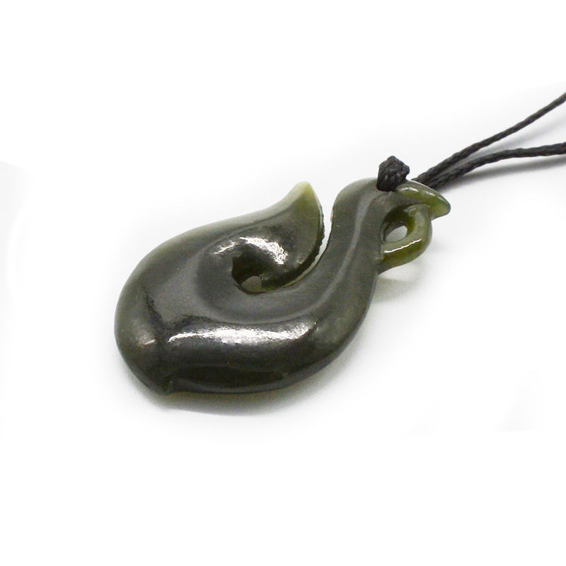 Regional Feature Natural Green Nephrite Jade Small Stylized Maori Infinity Necklace with S Shaped Design