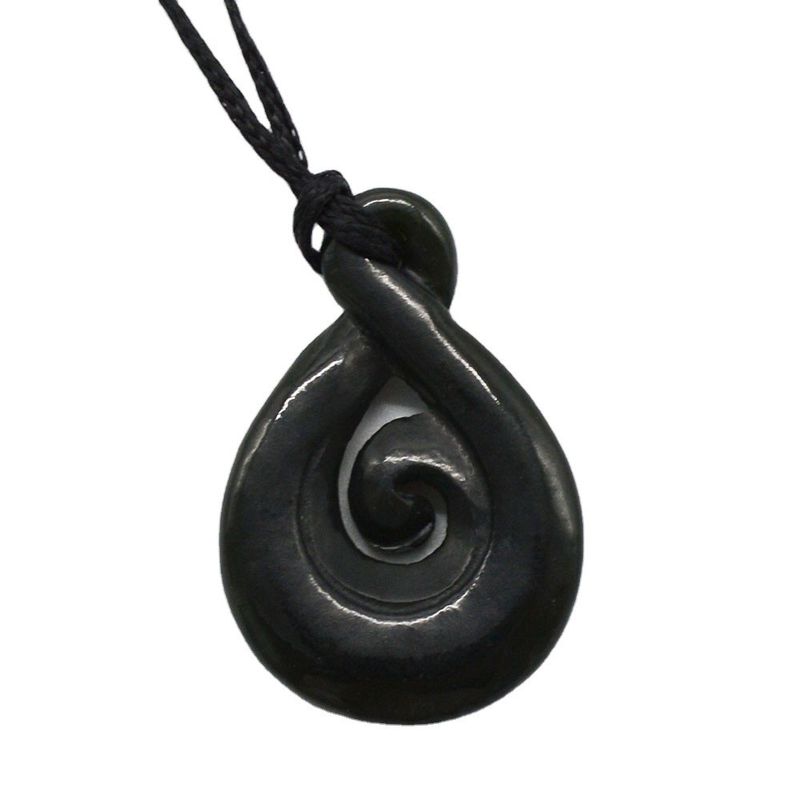 Carved Chinese Hetian Jade Nephrite Pendant Necklace with Engraved Manaia Talisman and Carving Type Engraving