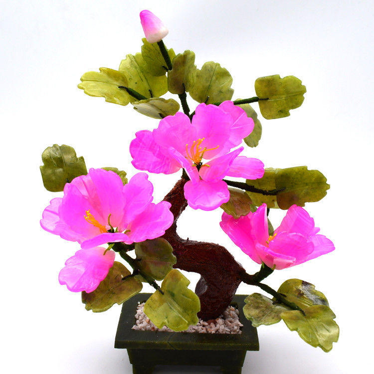 Customized Logo Availabled Chinese Jade Stone Flower Trees Red Decorative Flower Crystal Trees for B2B Marke