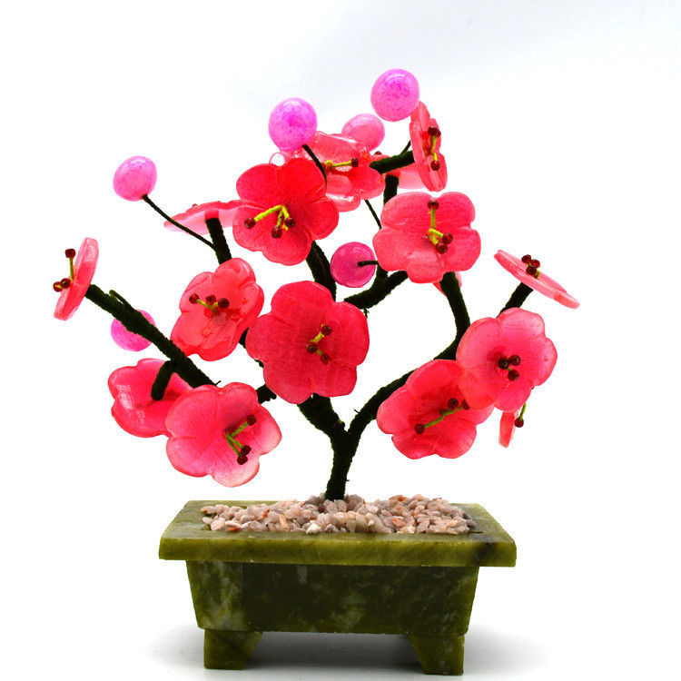 Technique Carved Jade Plum Tree Folk Art Jade Flower Carvings Gem Tree for Home Decoration