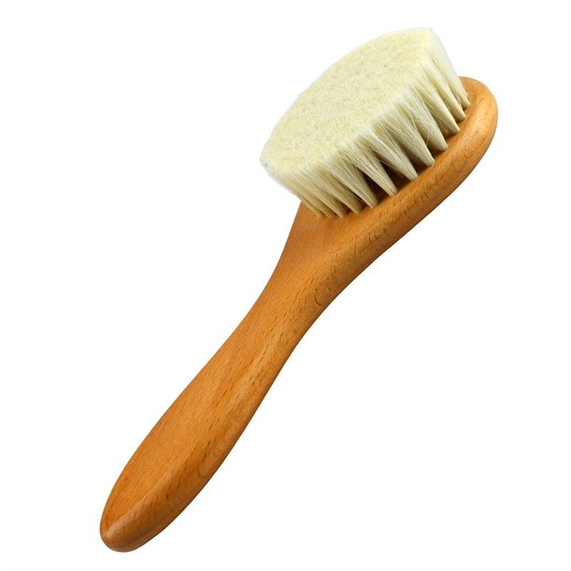 Natural Soft Bristles Wool Dry Brush Wooden Handle Baby Hair Brush Custom LOGO Facial Body Cleaning Bath Tool for Skin Massage