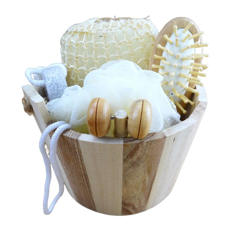 Body Massager Set Barreled Bath Five-piece with Pumice Stone Facial Massager Shampoo Comb Toilet Sponge and Shower Pouf